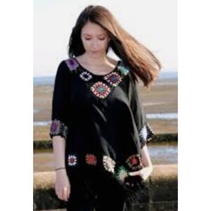 Simply Couture Crochet Quilted Tunic Fringe Top